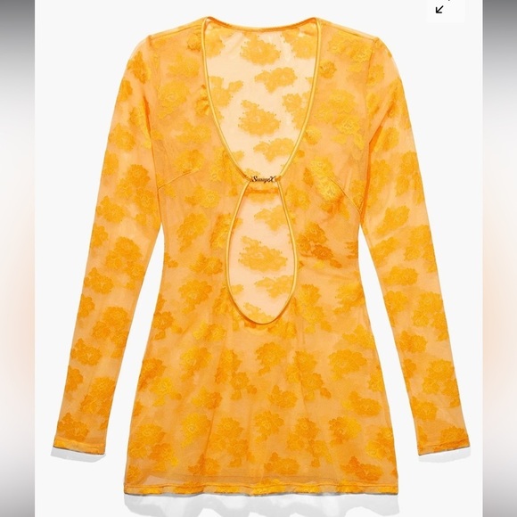 Savage x Fenty Strap Up Long-Sleeve Lace Slip Yellow Amber XS - Picture 3 of 11